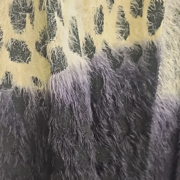 Oliver Monochrome Ombre Fuzzy Cheetah Open Cardigan Black White Large - Picture 10 of 13